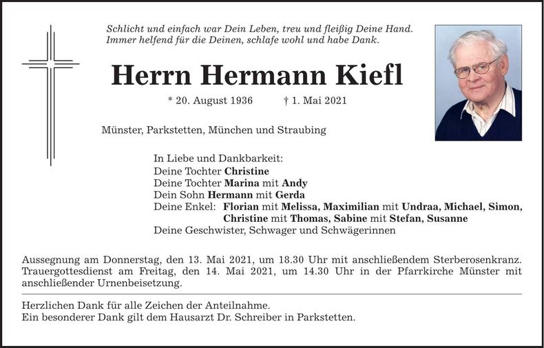 Traueranzeige Hermann Kiefl