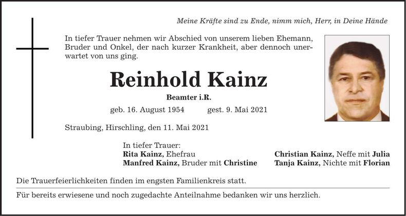Traueranzeige Reinhold Kainz