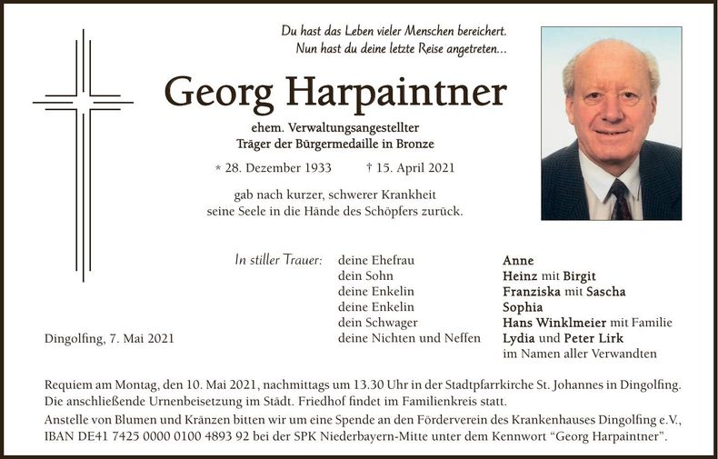 Traueranzeige Georg Harpaintner
