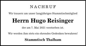 Traueranzeige Hugo Reisinger