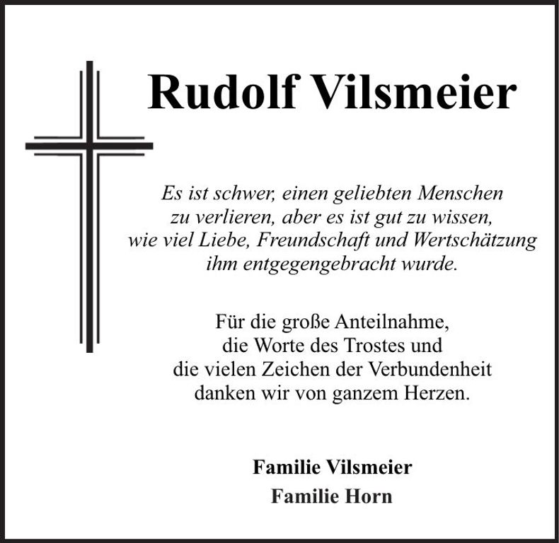 Traueranzeige Rudolf Vilsmeier