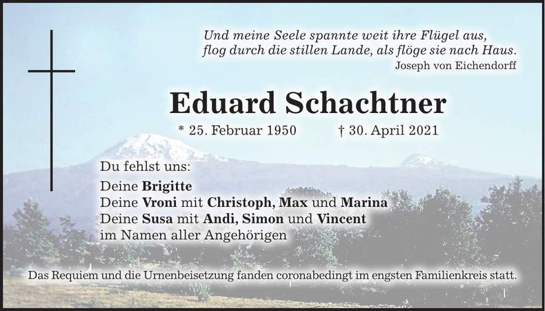 Traueranzeige Eduard Schachtner