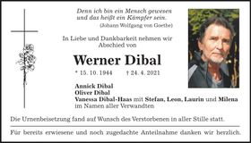 Traueranzeige Werner Dibal