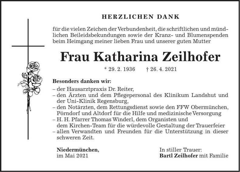 Traueranzeige Katharina Zeilhofer
