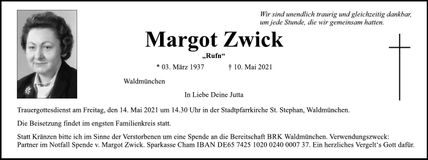 Traueranzeige Margot Zwick