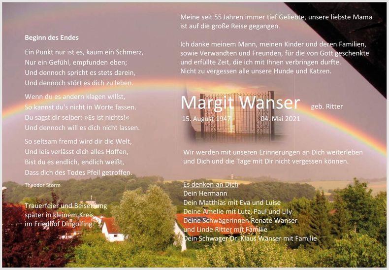 Traueranzeige Margit Wanser