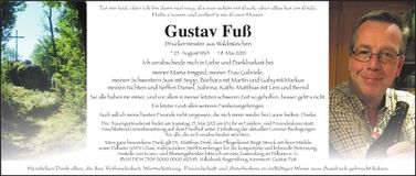 Traueranzeige Gustav Fuß