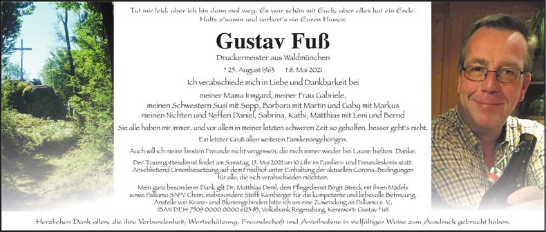 Traueranzeige Gustav Fuß