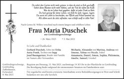Traueranzeige Maria Duschek