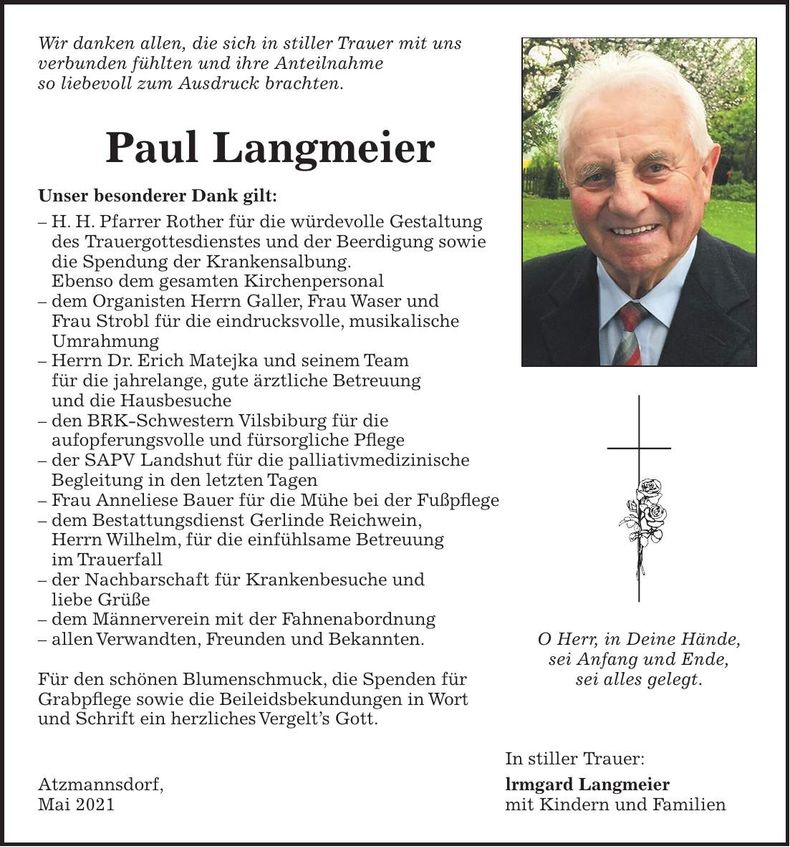 Traueranzeige Paul Langmeier