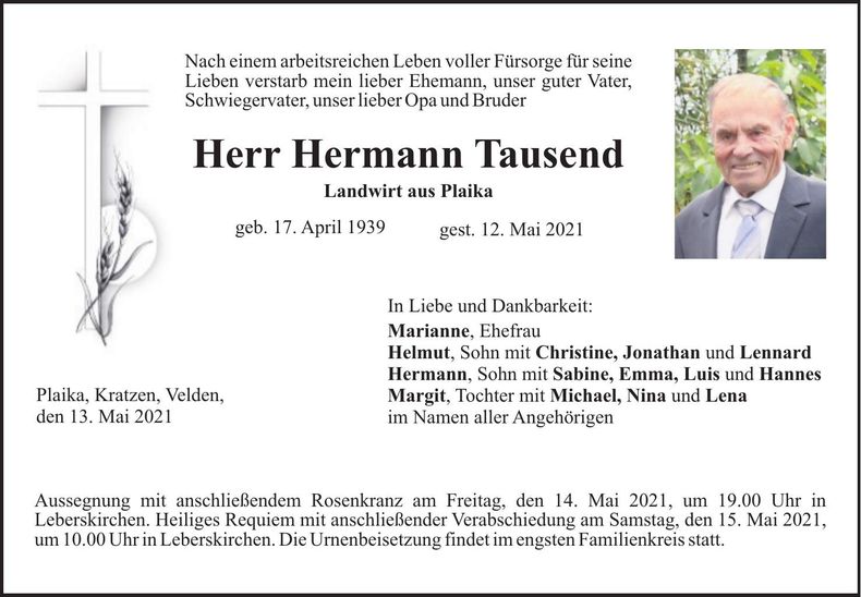 Traueranzeige Hermann Tausend