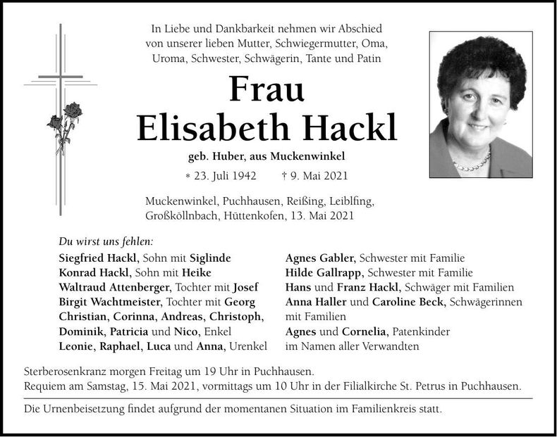 Traueranzeige Elisabeth Hackl