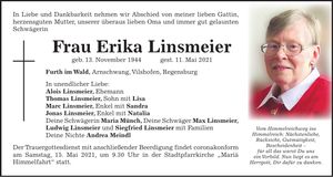 Traueranzeige Erika Linsmeier