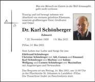 Traueranzeige Karl Schönberger