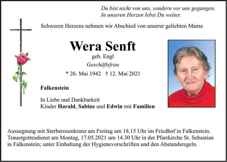 Traueranzeige Wera Senf