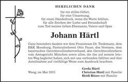 Traueranzeige Johann Härtl