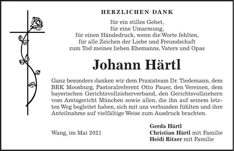 Traueranzeige Johann Härtl