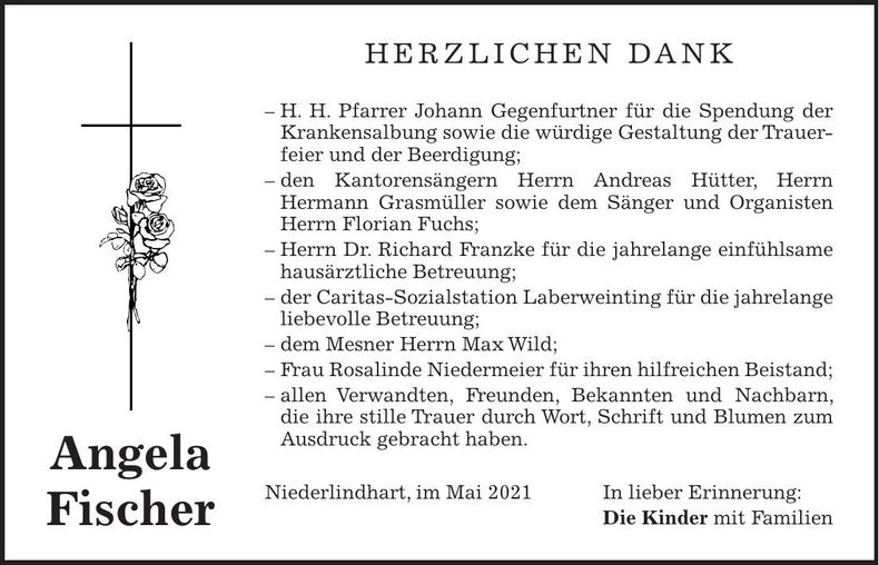 Traueranzeige Angela Fischer