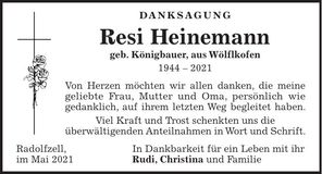 Traueranzeige Resi Heinemann