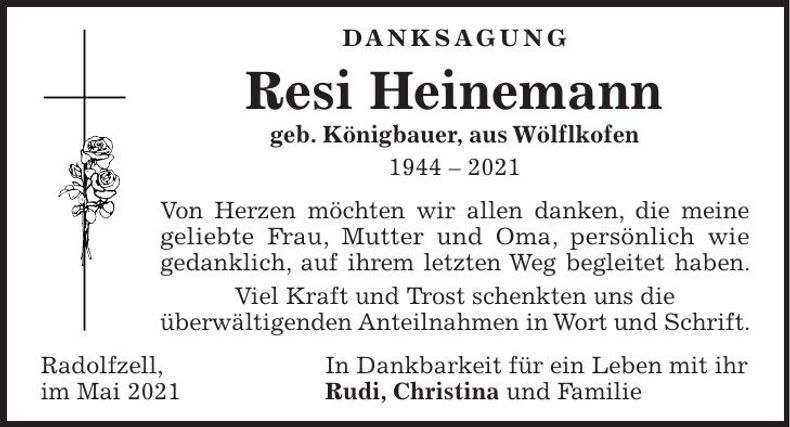 Traueranzeige Resi Heinemann