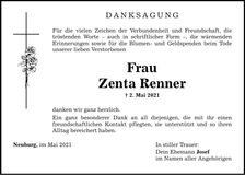 Traueranzeige Zenta Renner