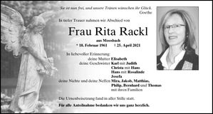 Traueranzeige Rackl Rita