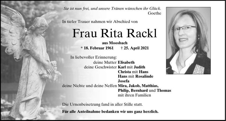 Traueranzeige Rackl Rita
