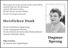 Traueranzeige Dagmar Spreng