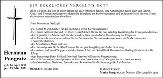 Traueranzeige Hermann Pongratz