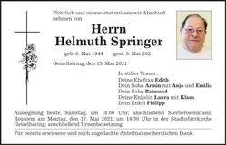 Traueranzeige Helmuth Springer