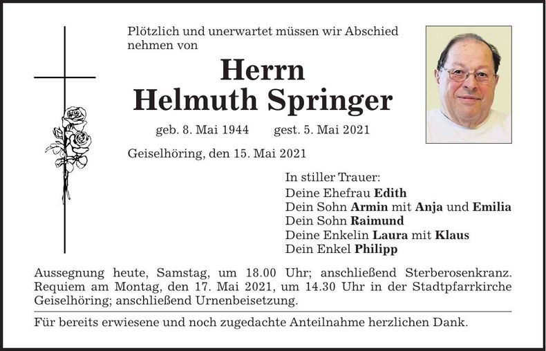 Traueranzeige Helmuth Springer