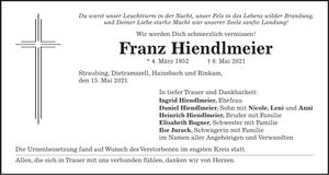 Traueranzeige Franz Hiendlmeier