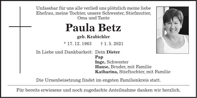 Traueranzeige Paula Betz