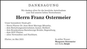 Traueranzeige Ostermeier Franz