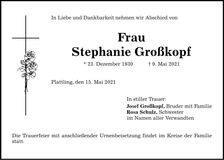 Traueranzeige Stephanie Großkopf