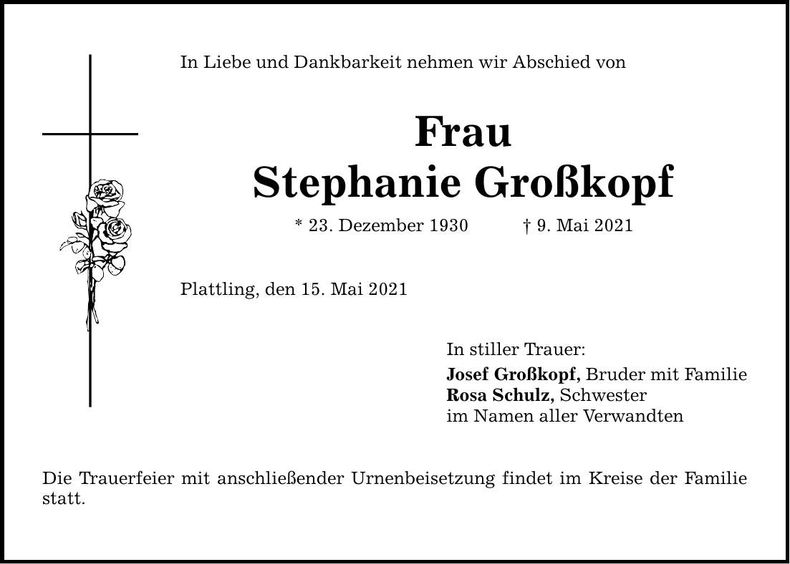Traueranzeige Stephanie Großkopf