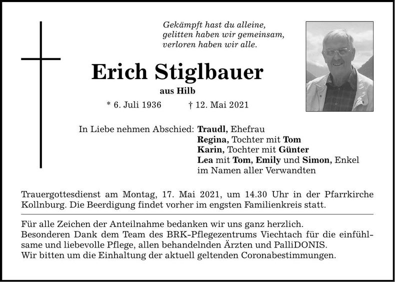Traueranzeige Erich Stiglbauer