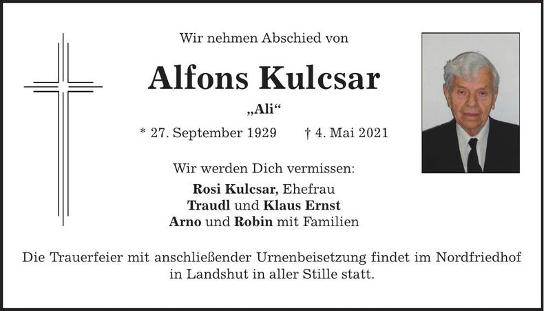 Traueranzeige Alfons Kulcsar