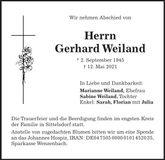 Traueranzeige Gerhard Weiland