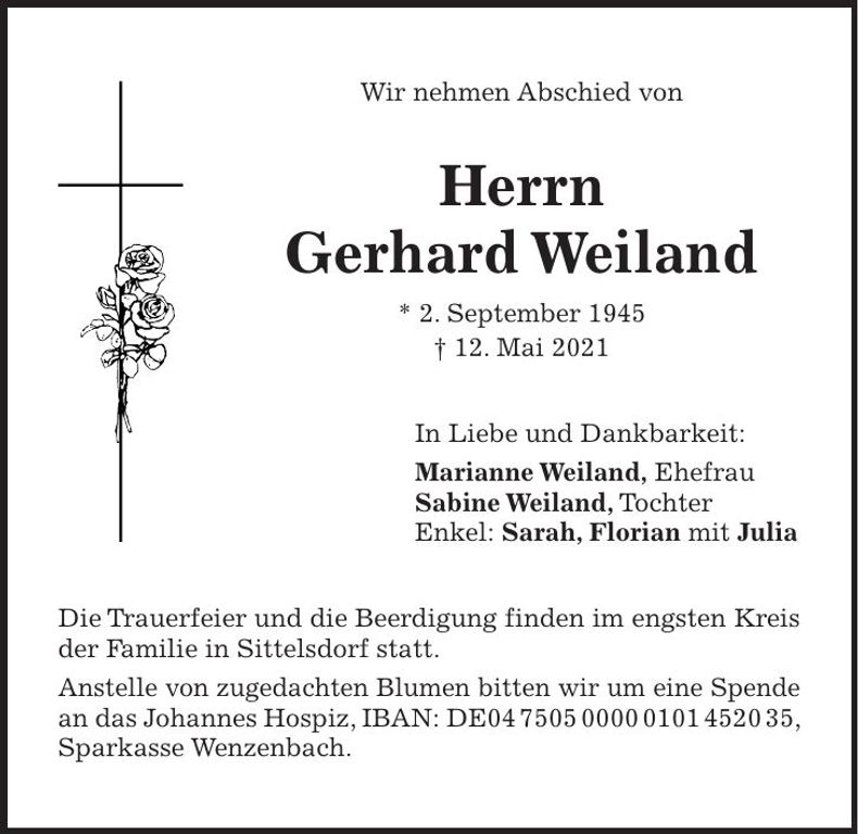 Traueranzeige Gerhard Weiland