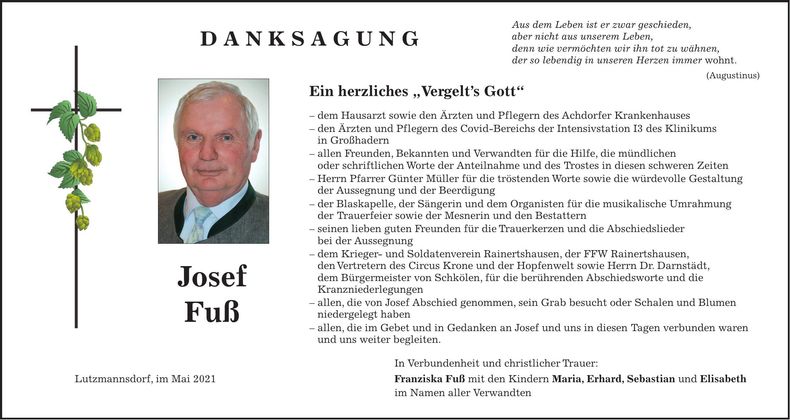 Traueranzeige Josef Fuß