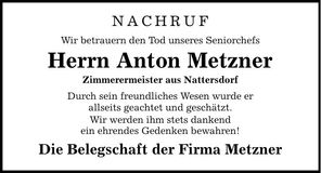 Traueranzeige Anton Metzner