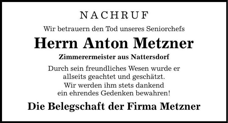 Traueranzeige Anton Metzner