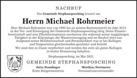 Traueranzeige Michael Rohrmeier