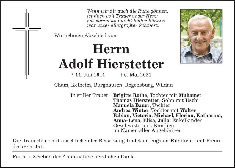 Traueranzeige Adolf Hierstett