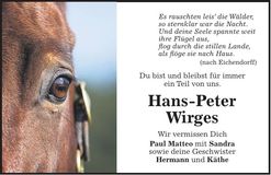 Traueranzeige Hans-Peter Wirges