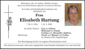 Traueranzeige Elisabeth Hartung