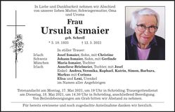 Traueranzeige Ursula Ismaier