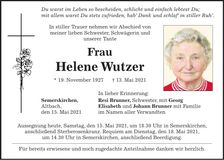 Traueranzeige Helene Wutzer
