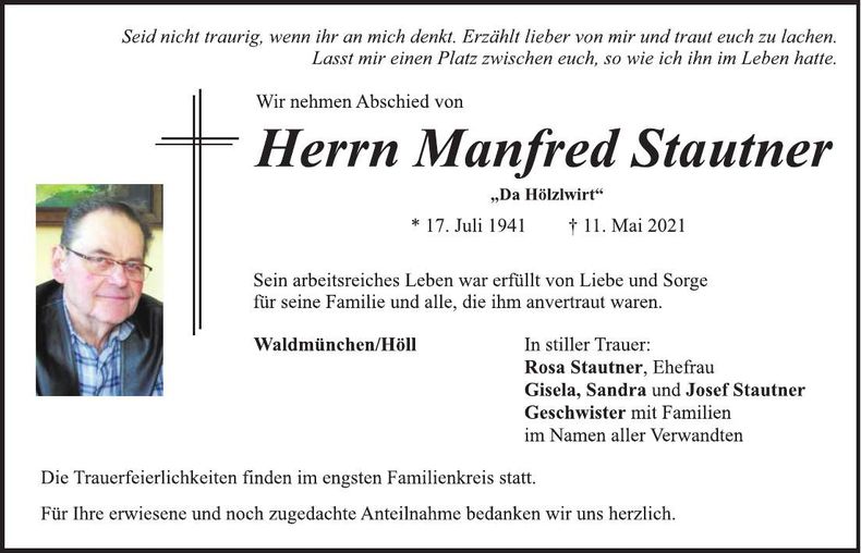 Traueranzeige Manfred Stautner